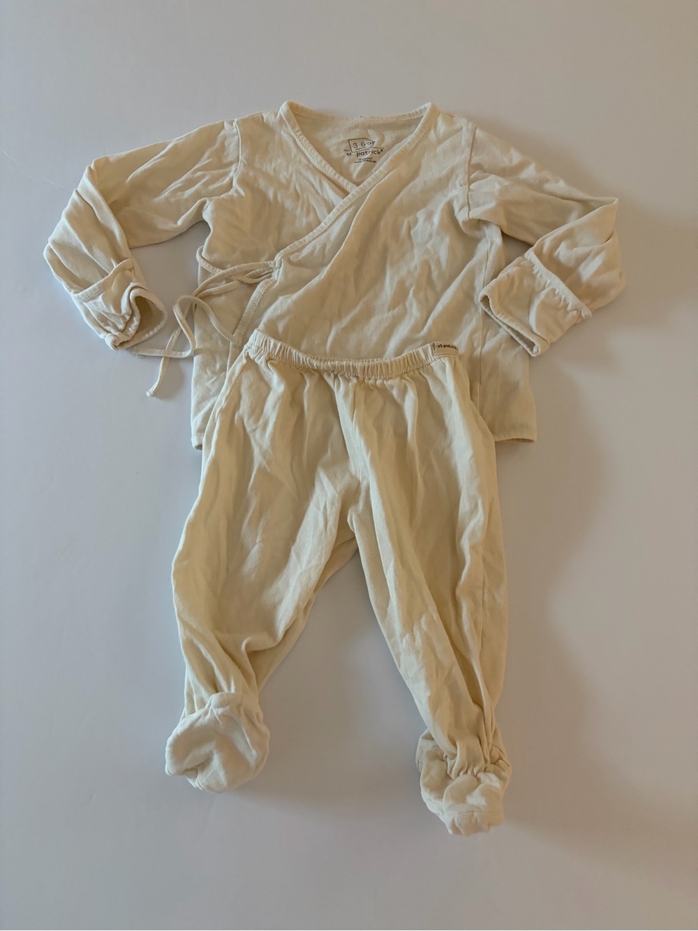 St. Patrick Cream Infant Kimono Top & Footed Pants Set Organic Cotton 3-6 Mo